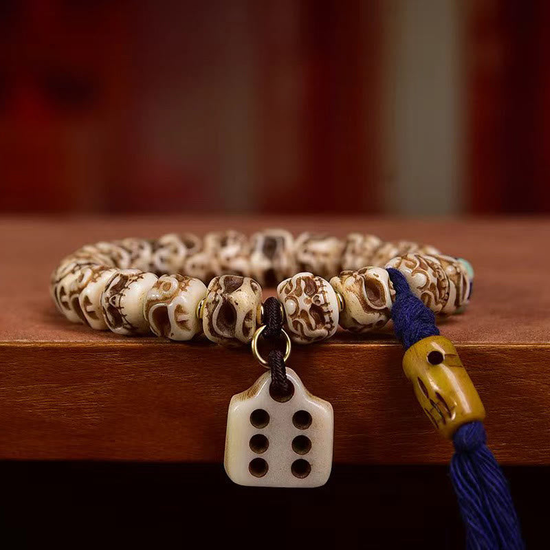 Wear FengShui Tibetan Camel Bone Garuda Carved Protection Tassel Bracelet