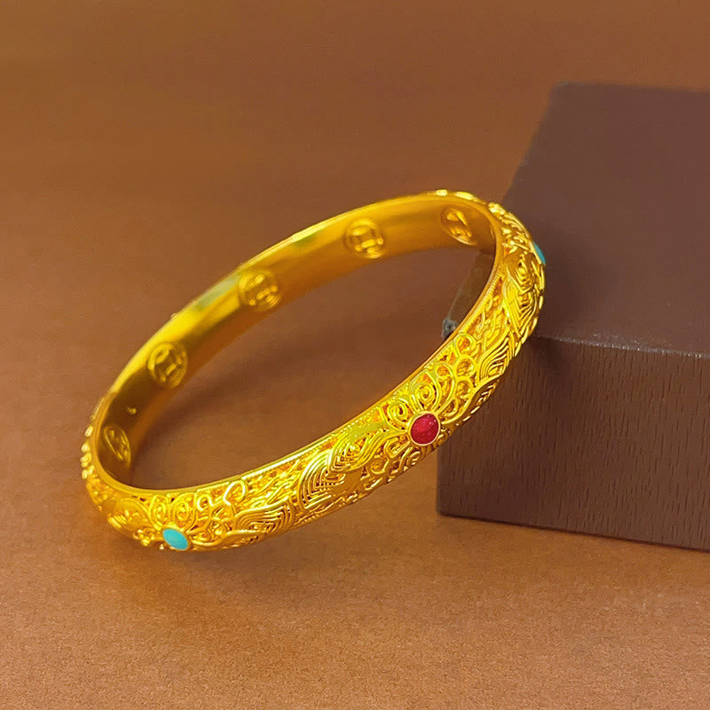 Wear FengShui Copper Plated Gold Flowers Leaves Luck Bracelet Bangle