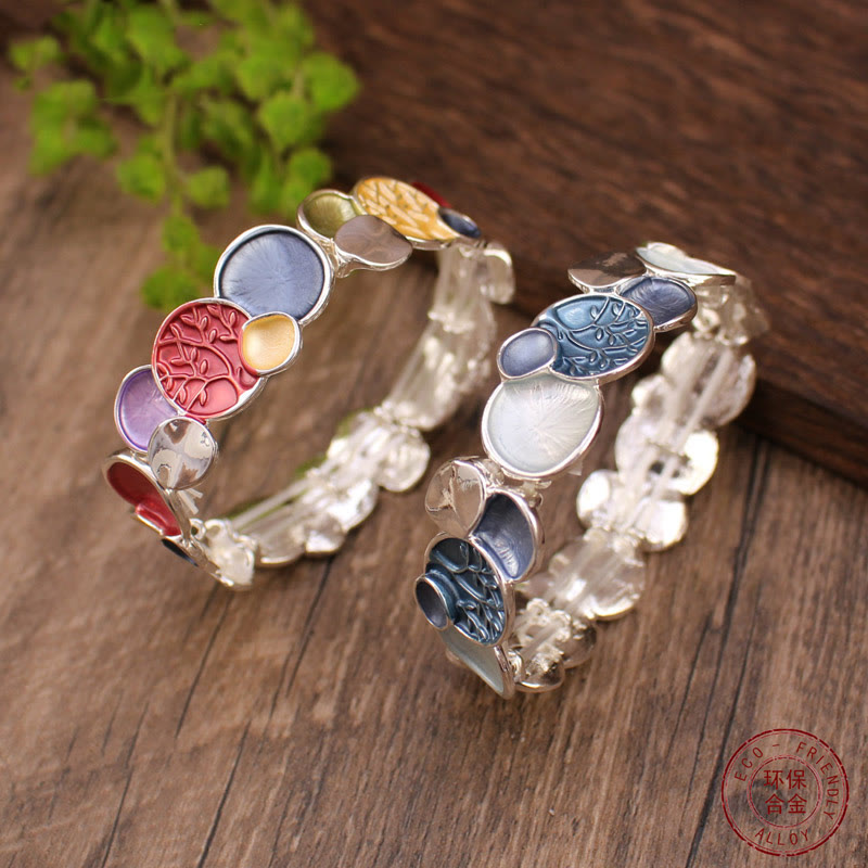 Wear FengShui The Tree Of Life Round Pattern Unity Alloy Elastic Bracelet Bangle