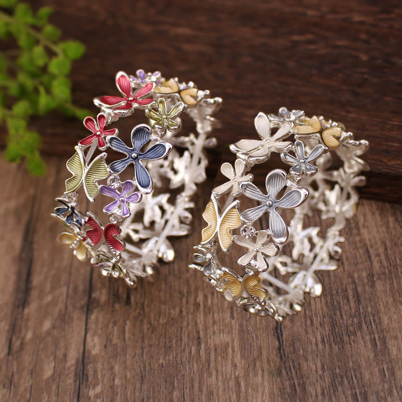 Wear FengShui Colorful Butterfly Flowers Love Alloy Elastic Bracelet Bangle