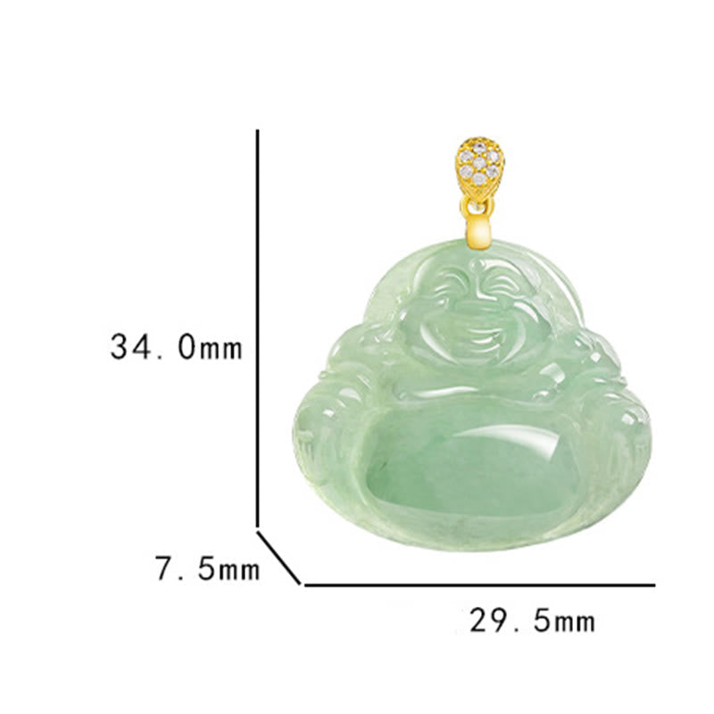 Wear FengShui Natural Jade Laughing Buddha Luck Prosperity Titanium Steel Chain Necklace Pendant