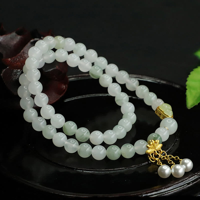 Wear FengShui Natural Tianshan Jade Lotus Gourd Double Circle Prosperity Bracelet