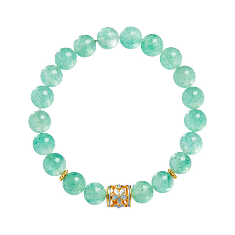 Wear FengShui 925 Sterling Silver Green Strawberry Quartz Flower Calm Bracelet