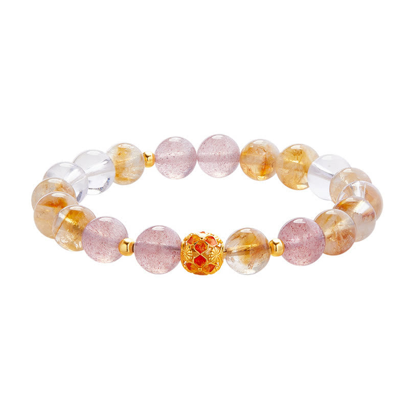 Wear FengShui 999 Sterling Silver Citrine Strawberry Quartz White Crystal Protection Bracelet