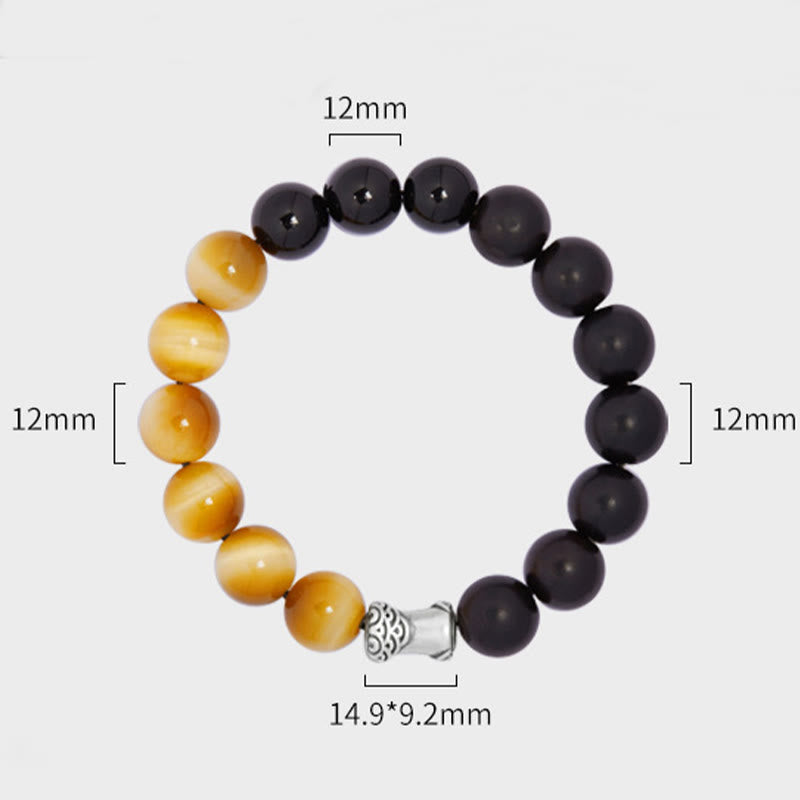 Wear FengShui 999 Sterling Silver Ebony Tiger Eye Black Obsidian Relax Bracelet