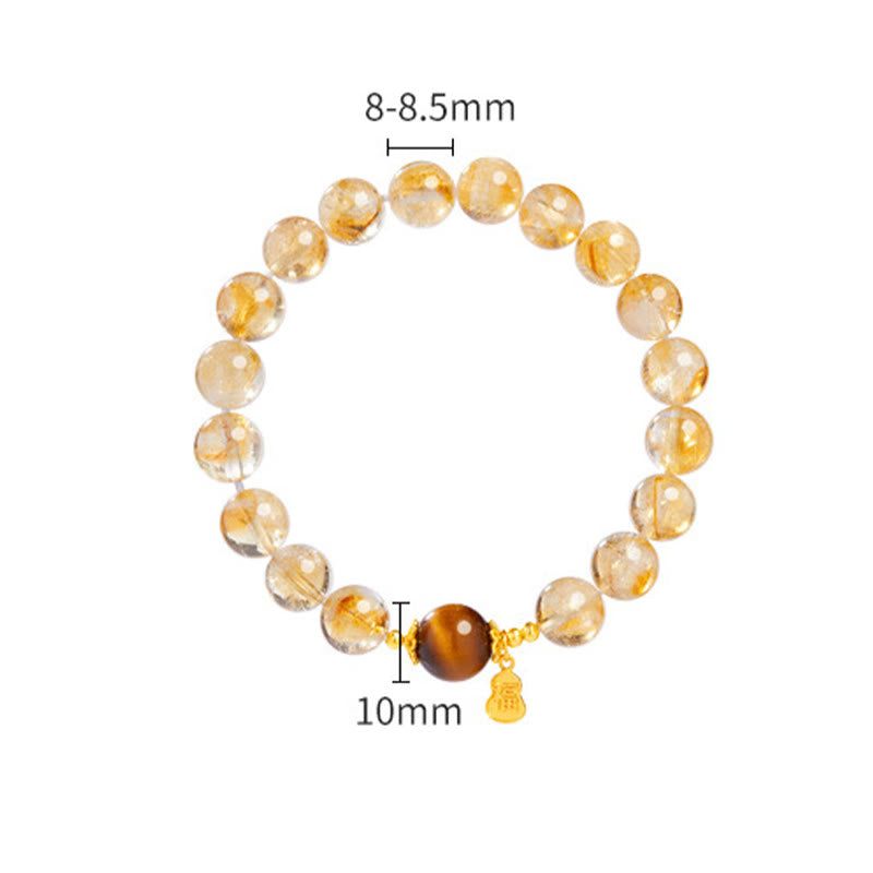 Wear FengShui 925 Sterling Silver Gourd Fu Character Citrine Tiger Eye Prosperity Bracelet