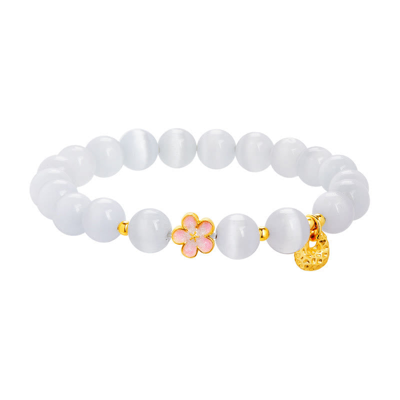 Wear FengShui 925 Sterling Silver Natural Peach Blossom White Cat's Eye Positive Bracelet