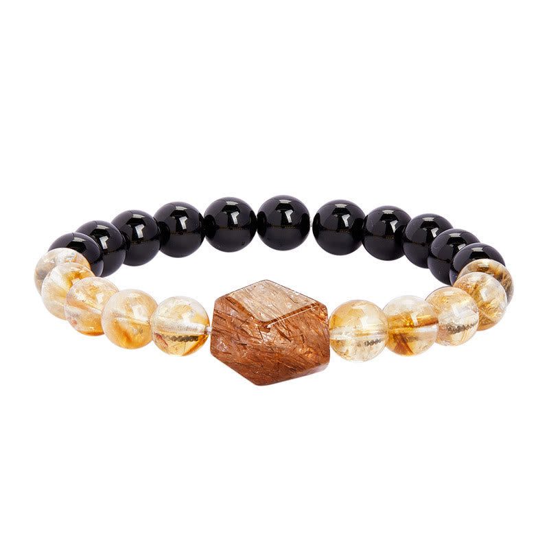 Wear FengShui Natural Black Obsidian Citrine Super Seven Crystal Strength Bracelet