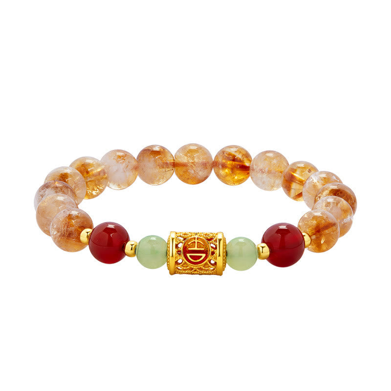 Wear FengShui 999 Sterling Silver Natural Citrine Red Agate Hetian Jade Beads Protection Bracelet