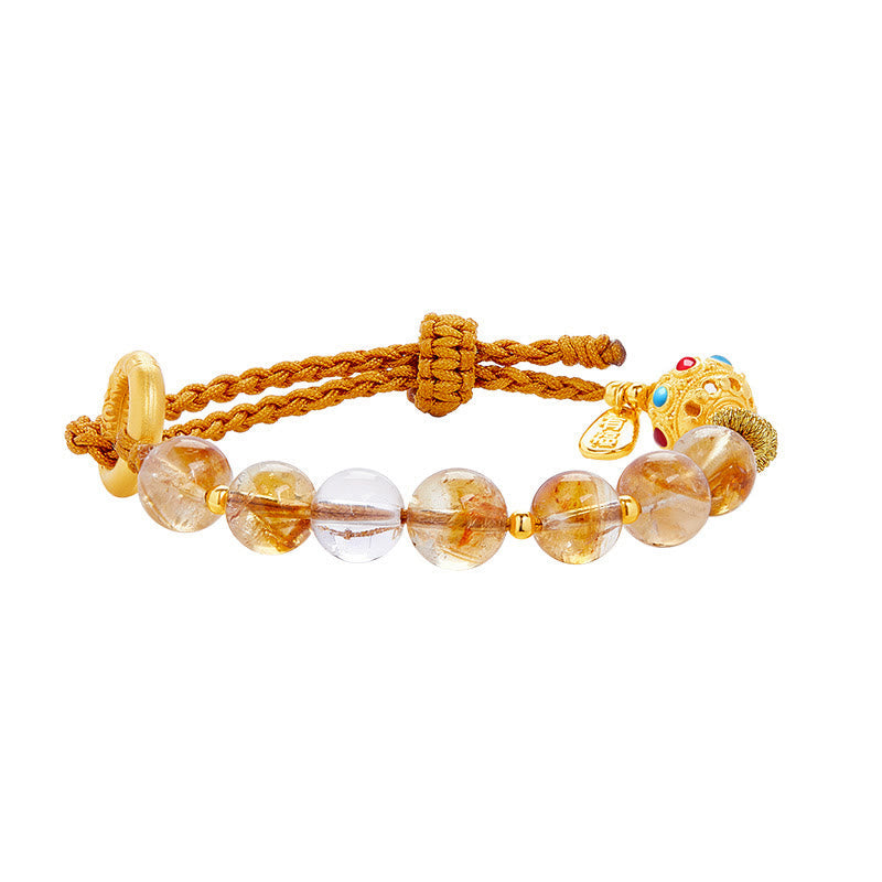 Wear FengShui 925 Sterling Silver Natural Citrine White Crystal Peace Buckle Meaning Fu Character Protection Braided String Bracelet
