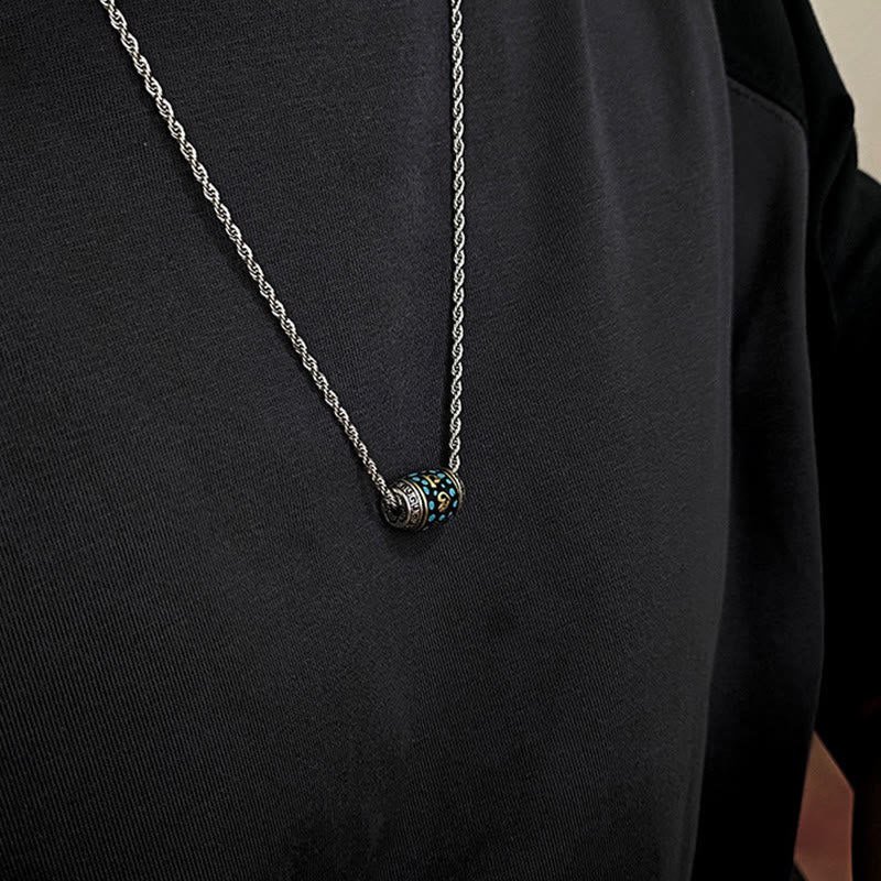 Wear FengShui Tibet Om Mani Padme Hum Dzi Bead Pattern Protection Rotatable Necklace Pendant