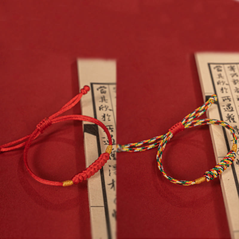 Wear FengShui Handmade Braided Red String Happy Knot Flat Knot Colorful Rope Bracelet