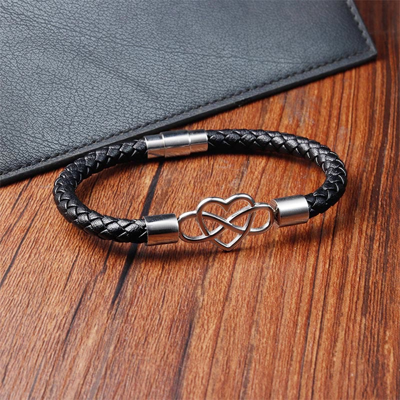 Wear FengShui Geometric Leather Titanium Steel Strengthen Buckle Bracelet