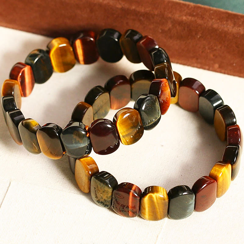 Wear FengShui Natural Colored Tiger Eye Oval Beads Strength Bracelet