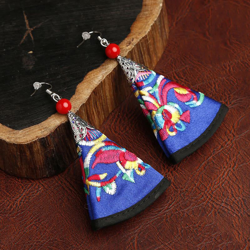 Wear FengShui Handmade Fan-shaped Yi Embroidery Harmony Earrings