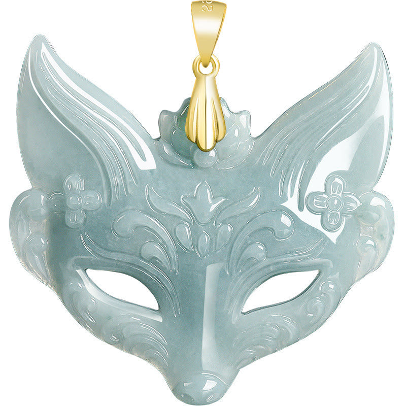 Wear FengShui Fox Mask Jade Titanium Steel Necklace Luck Pendant