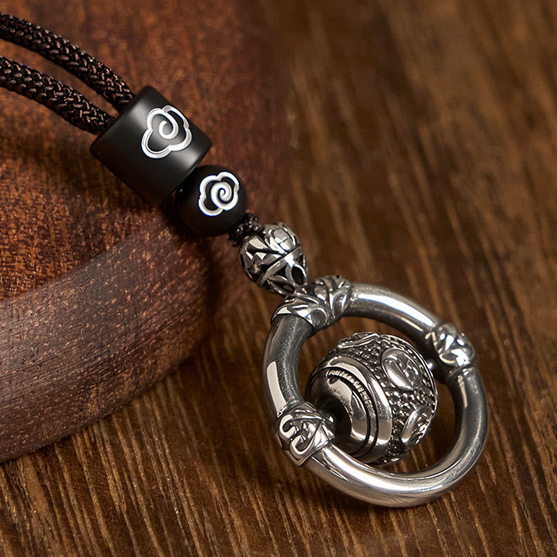 Wear FengShui Om Mani Padme Hum Copper Plated Silver Wealth Rotating Necklace Pendant
