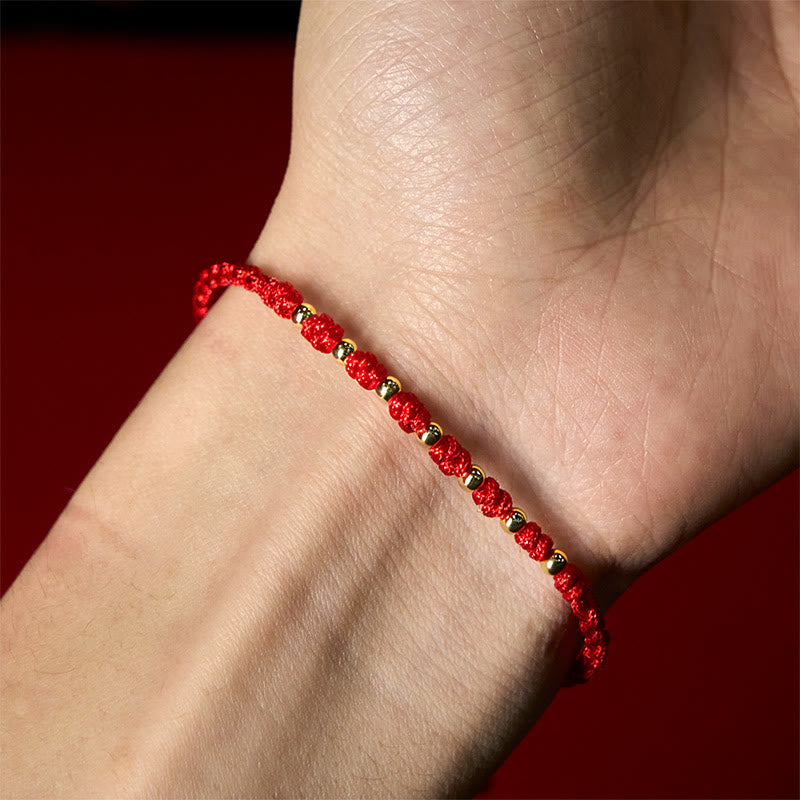 Wear FengShui 925 Sterling Silver Plated Gold Beads Red String Braided Protection Bracelet