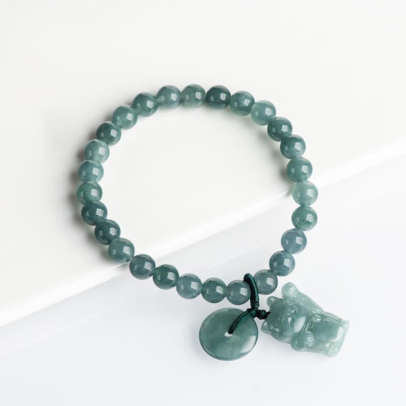 Wear FengShui Blue Jade Peace Buckle Lucky Cat Prosperity Bracelet