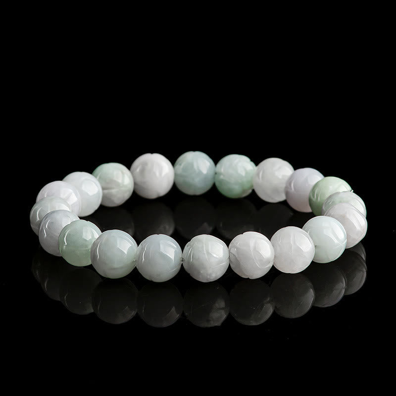 Wear FengShui Natural Jade Lotus Carving Prosperity Bracelet