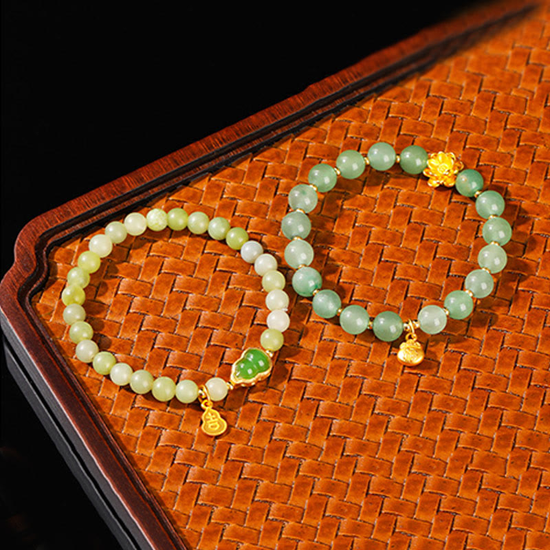 Wear FengShui Natural Jade Green Aventurine Gourd Fu Character Luck Bracelet