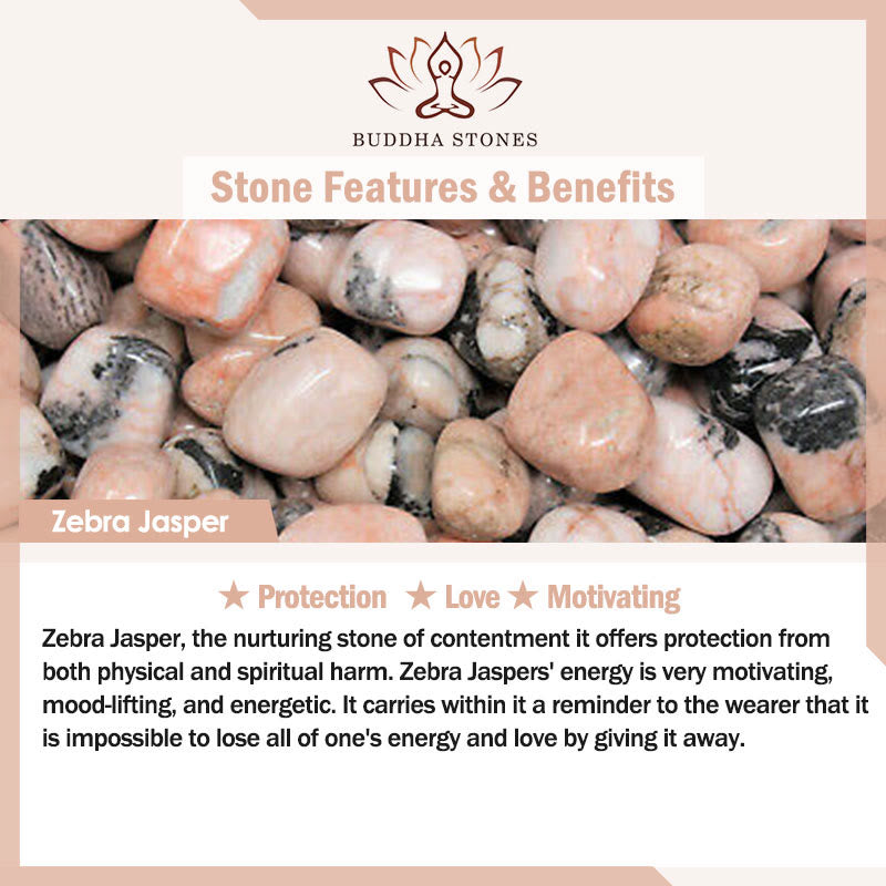 Wear FengShui 8mm Cat Design Zebra Jasper Protection Bracelet