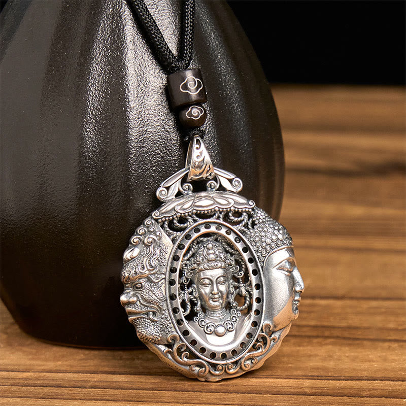 Wear FengShui Copper Buddha Devil Pattern Serenity Pendant Necklace
