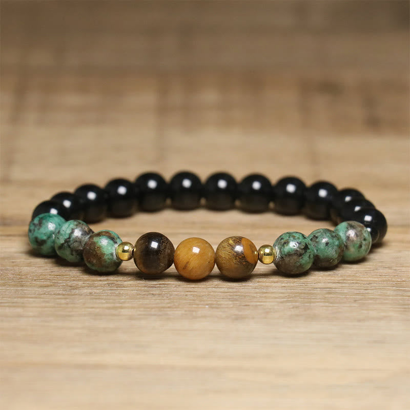 Wear FengShui Turquoise Tiger Eye Beads Glass Balance Serenity Bracelet