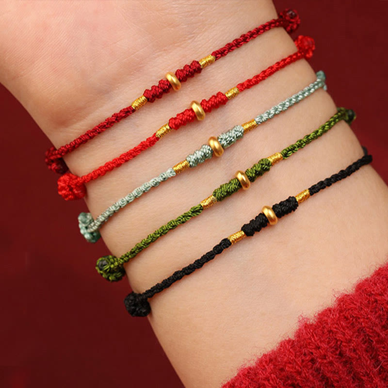 Wear FengShui 999 Gold Small Lucky Beads String Protection Luck Braided Bracelet Anklet