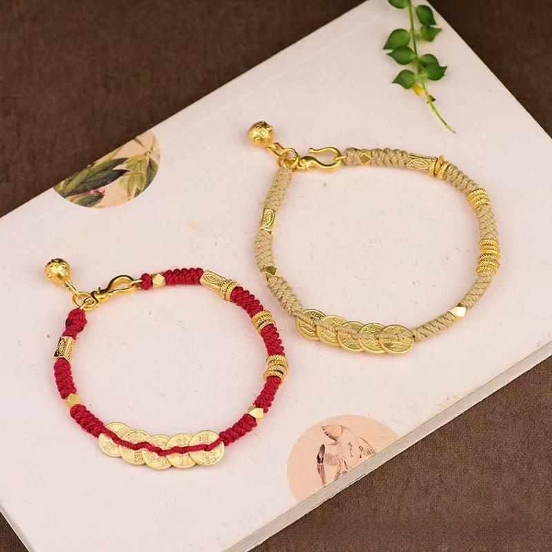 Wear FengShui Handmade Five Emperor Coins Wealth String Braided Bracelet