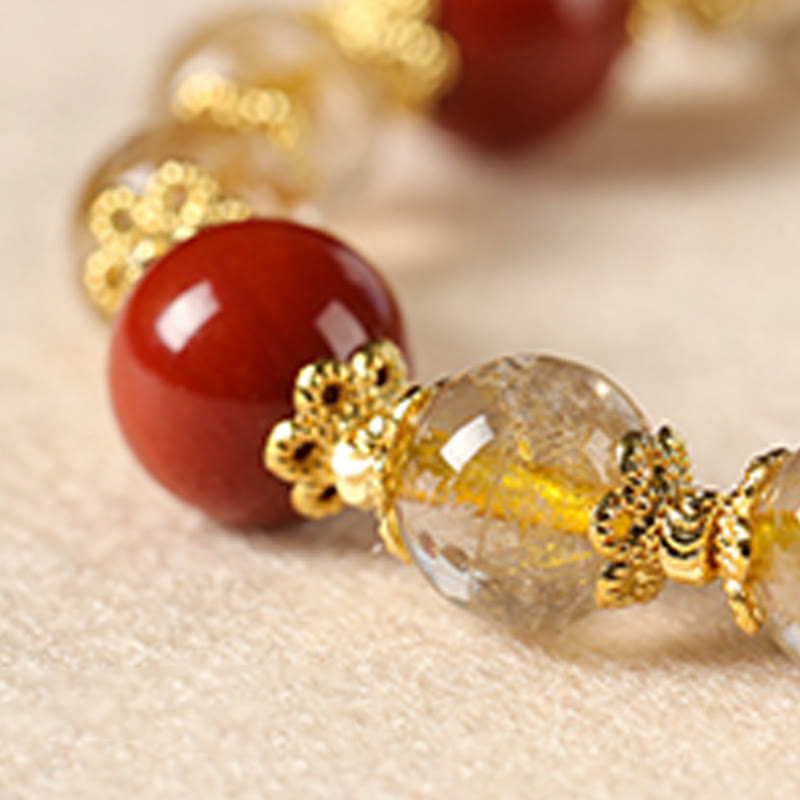 Wear FengShui Natural Golden Rutilated Quartz Tiger Eye Beads Wealth Bracelet