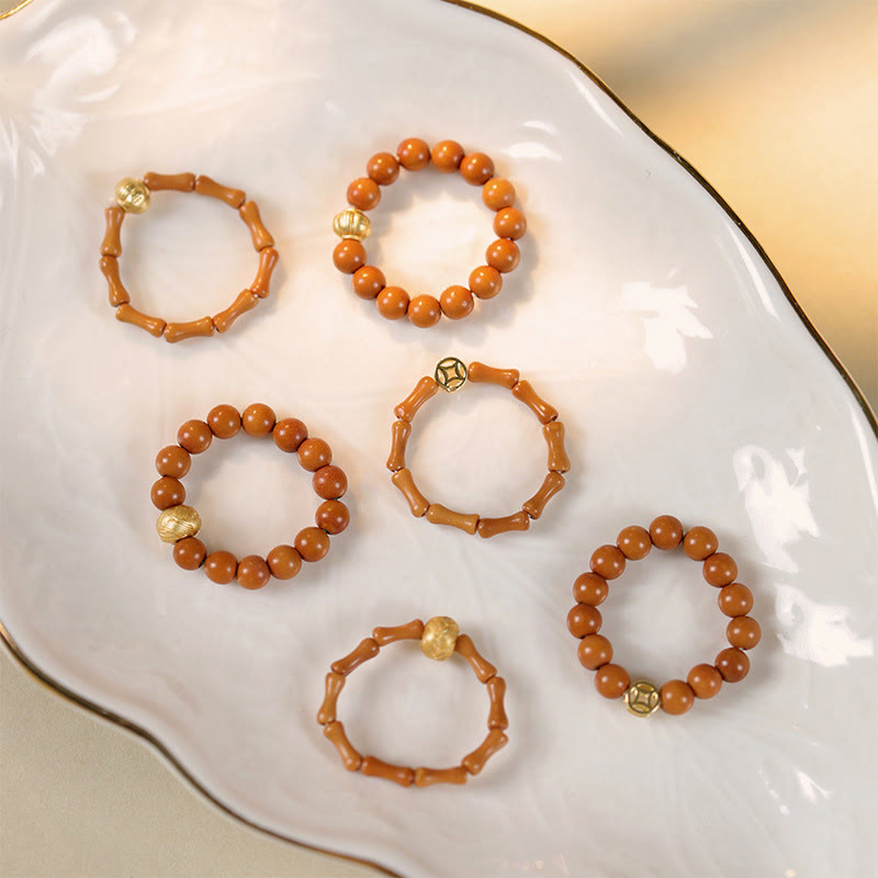 Wear FengShui Olive Pit Bead Copper Coin Inner Strength Ring