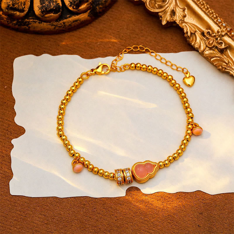 Wear FengShui Copper Brass Plated 24k Gold Beads Gourd Wealth Bracelet