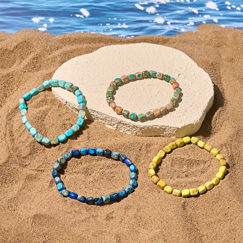 Wear FengShui Natural Colorful Emperor Stone Oval Square Beads Anti-stress Bracelet