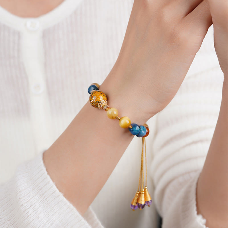 Wear FengShui Tibetan Lacquer Bead Hand-woven Various Crystals Power Bracelet