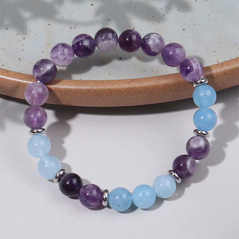 Wear FengShui Amethyst Aquamarine Spacer Beads Peace Bracelet
