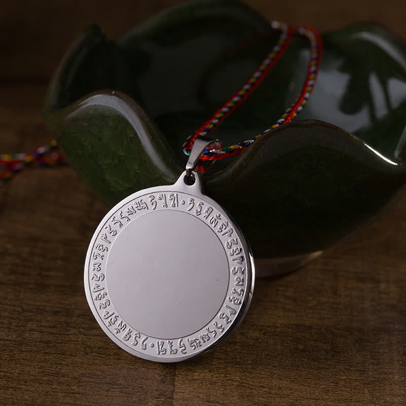 Wear FengShui Blue Medicine Buddha Heart Mantra Titanium Steel Faith Colored Rope Necklace Pendant
