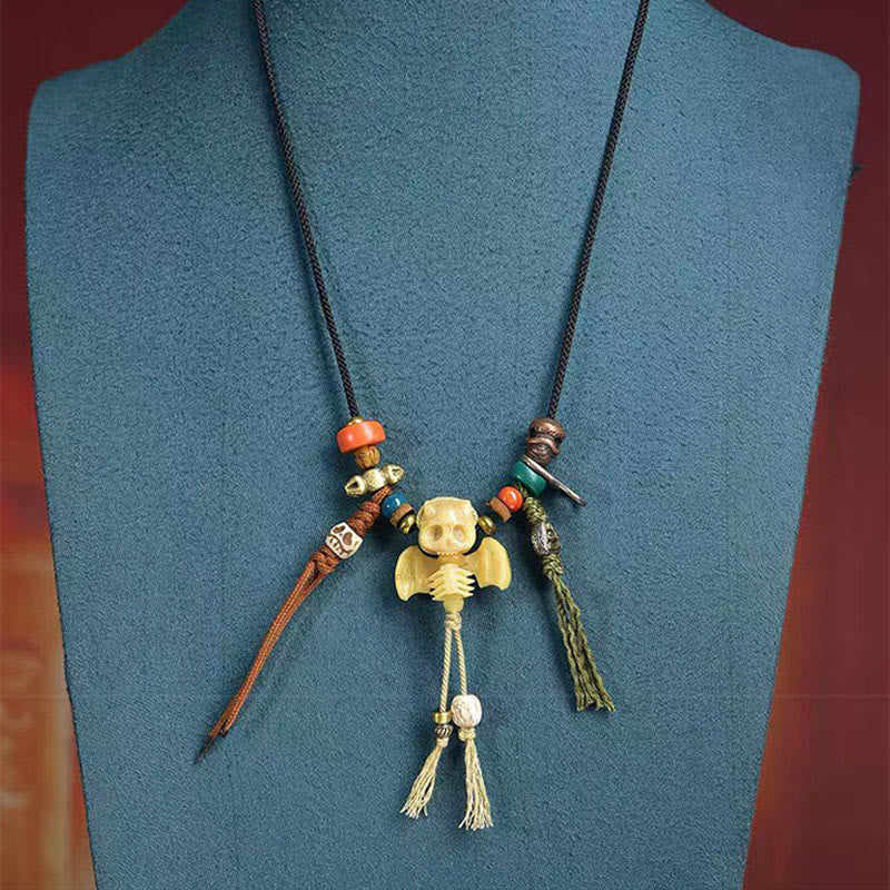 Wear FengShui Tibetan Skull The Lord of the Corpse Forest New Beginning Rope Necklace Pendant