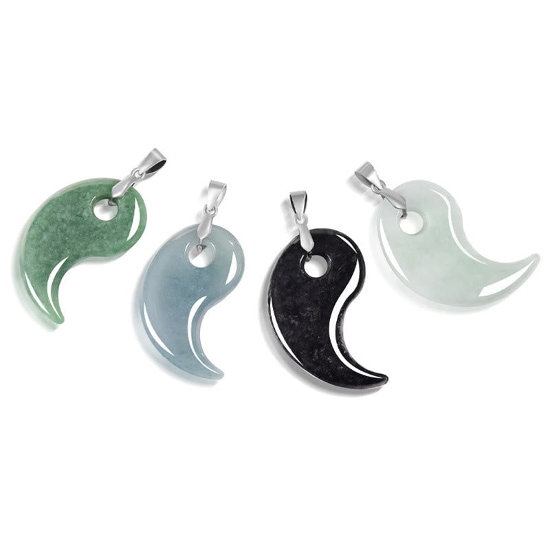 Wear FengShui Teardrop Design Jade Titanium Steel Chain Necklace Luck Pendant