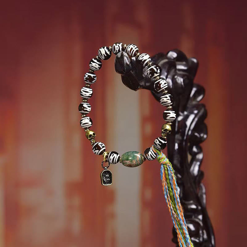 Wear FengShui Tibetan Dzi Bead Skull The Lord of the Corpse Forest Wealth Bracelet