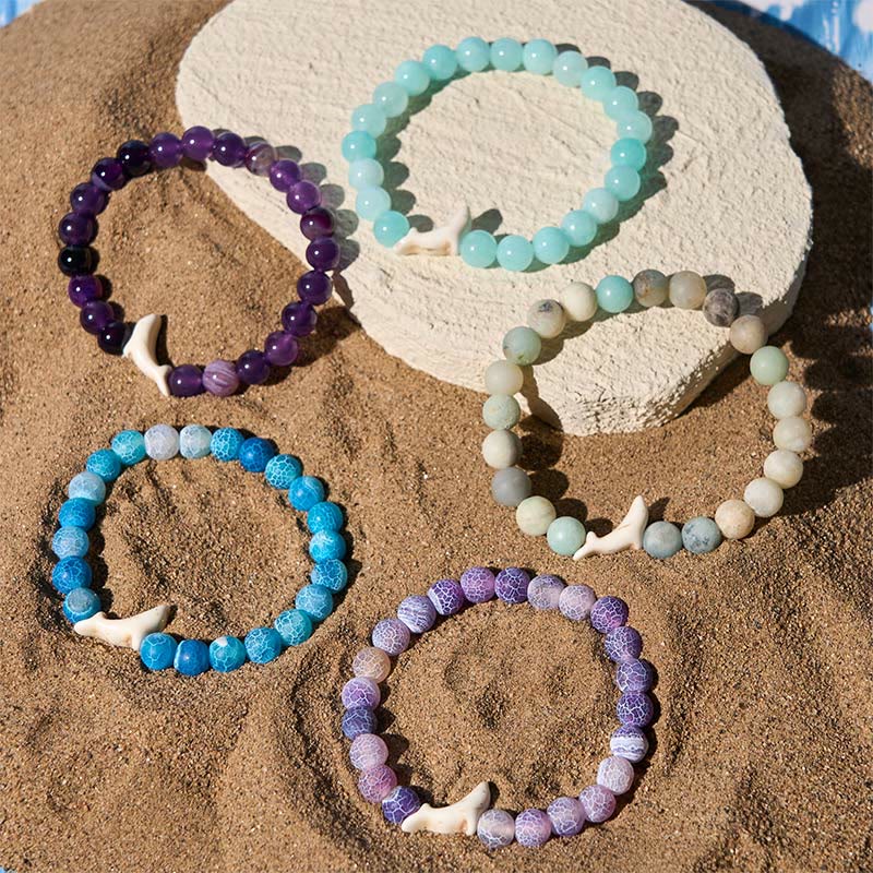 Wear FengShui Natural Stone Dolphin Crackle Agate Tourmaline Courage Bracelet
