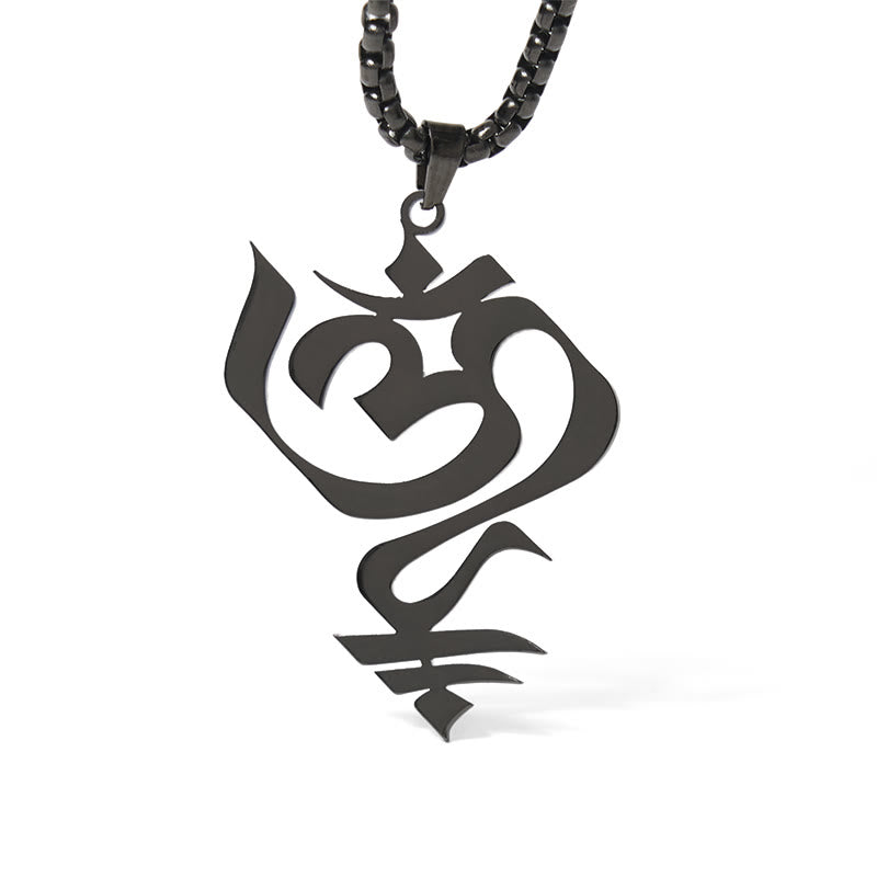 Wear FengShui Vintage OM Symbol geometry Design Stainless Steel Connection Necklace Pendant
