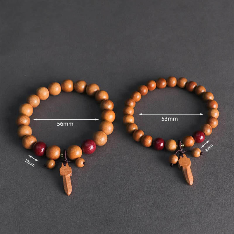 Wear FengShui Peach Wood Cinnabar Sword Charm Wealth Bracelet
