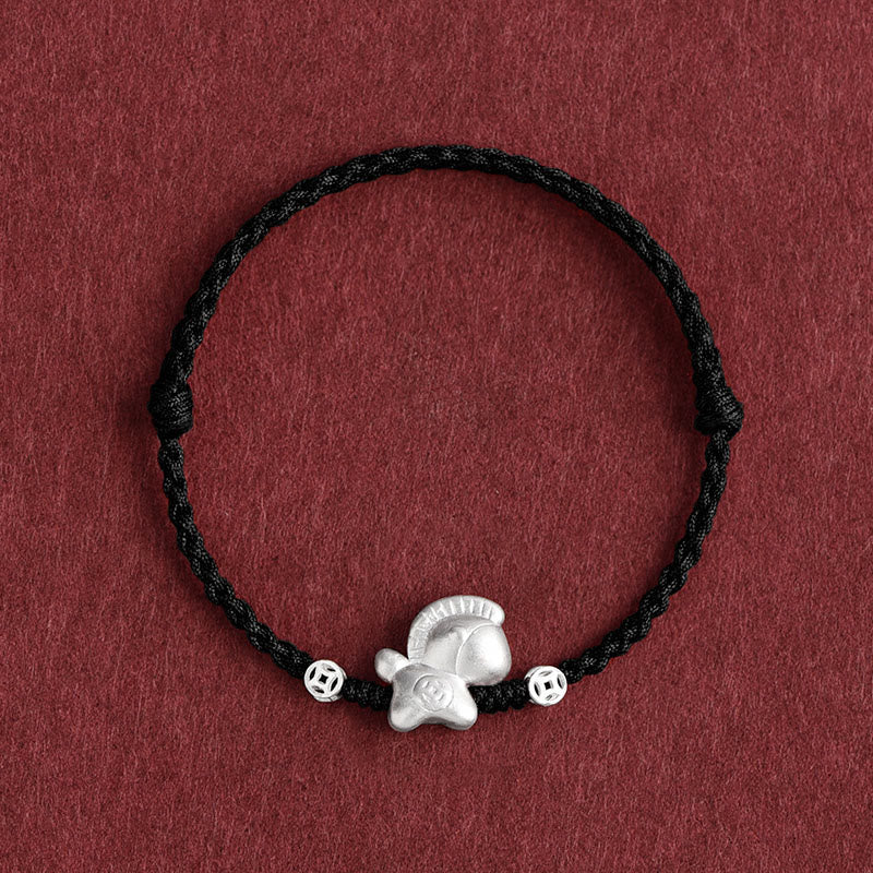 Wear FengShui Year of the Horse 999 Sterling Silver Copper Coins Luck Rope Braided Bracelet Anklet