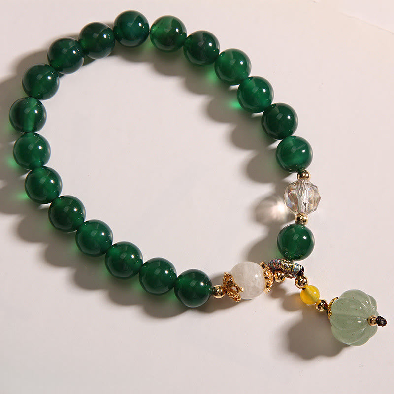 Wear FengShui Green Crystal Pumpkin Bead Relax Calm Bracelet