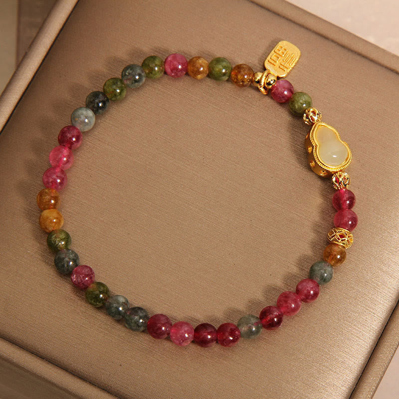 Wear FengShui Tourmaline Colorful Stone Fu Character Positive Bracelet