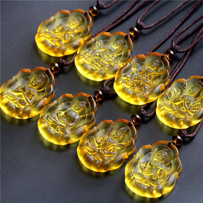 Wear FengShui Liuli Crystal Chinese Zodiac Natal Buddha Protection Necklace Pendant