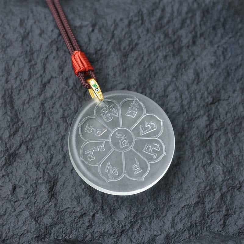 Wear FengShui Liuli Crystal Wealth God Mantra Abundance Eight-petal Shape Necklace Pendant