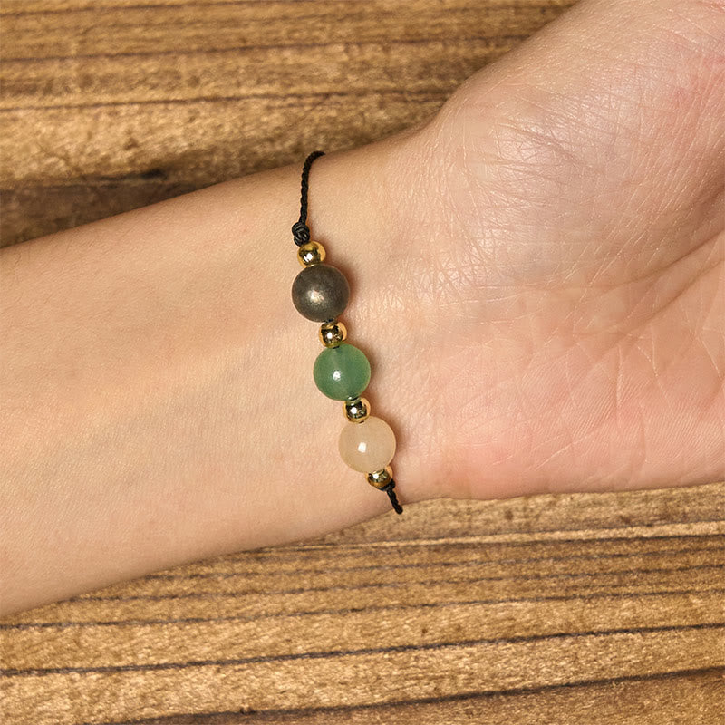 Wear FengShui Citrine Green Aventurine Pyrite Success Rope Card Bracelet