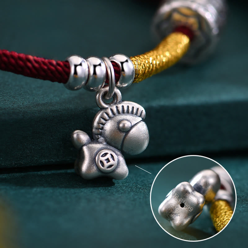 Wear FengShui 999 Sterling Silver Year Of The Horse Lucky Bead Protection Red Rope Bracelet